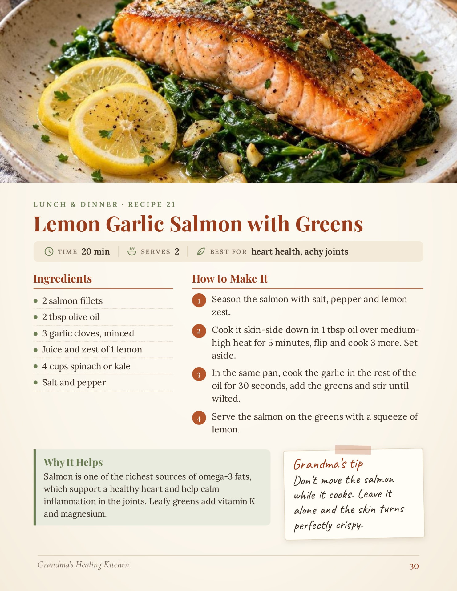 Lemon Garlic Salmon with Greens recipe page