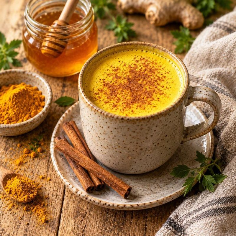 Golden turmeric tea served with honey