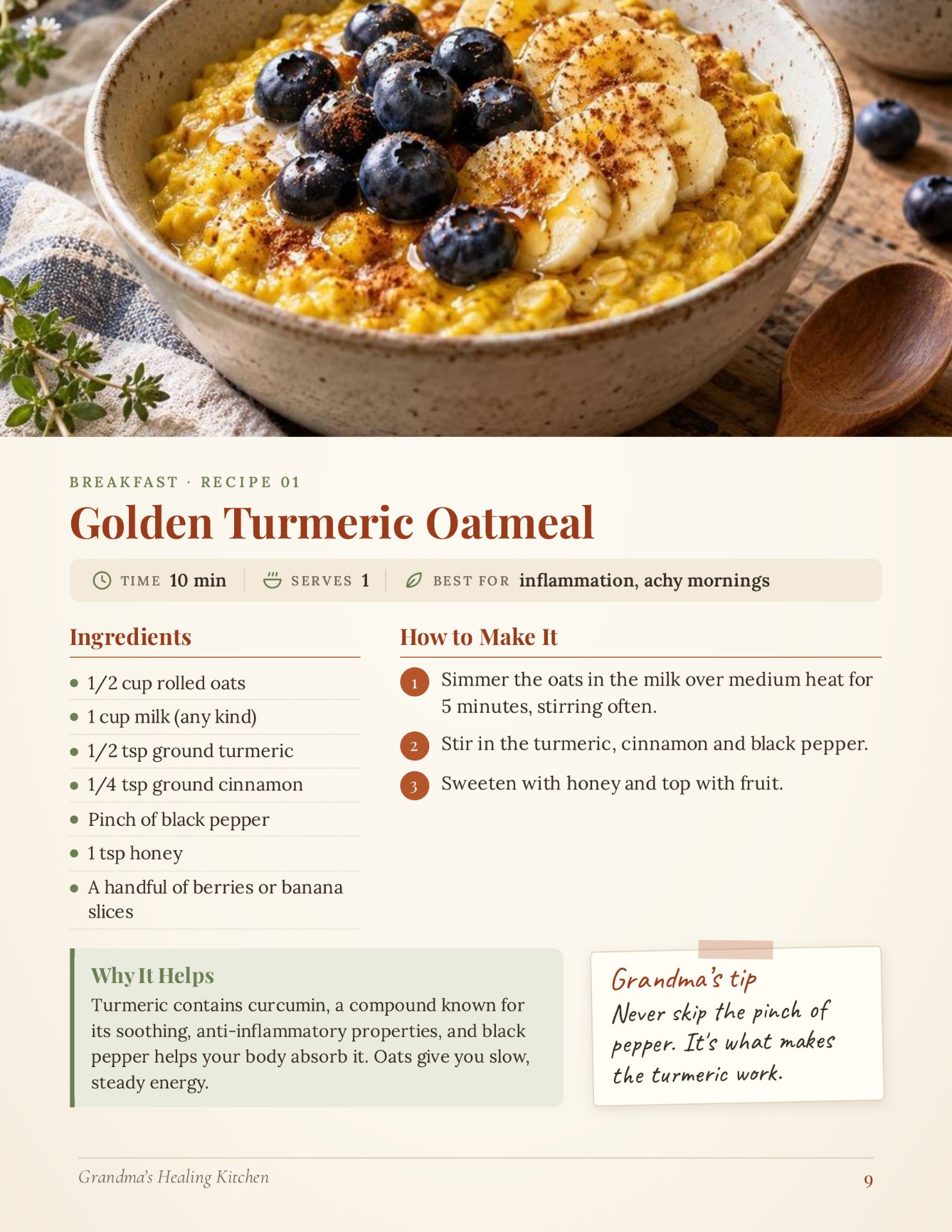 Golden Turmeric Oatmeal recipe page